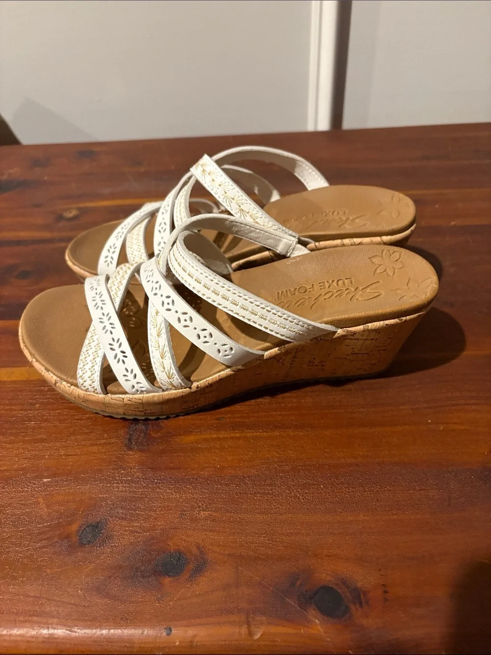Skechers White Multi-Strap Wedge Sandals